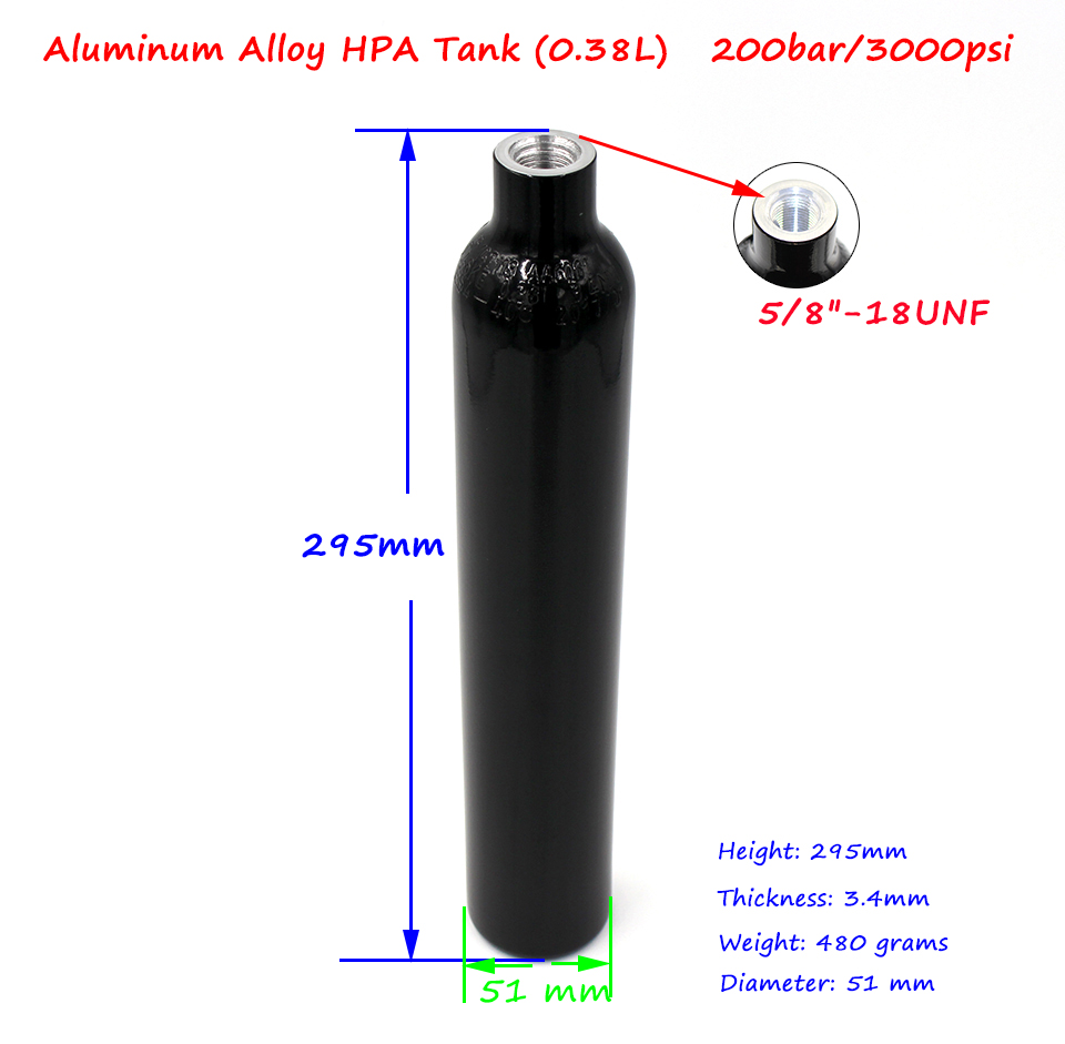 0.38L Paintball PCP 4500psi High Compressed Air Cyclinder Bottle Tank 