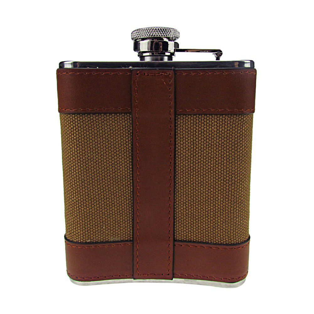 Portable 4oz Stainless Steel Hip Flask Wine Pot Handmade Leather Cover