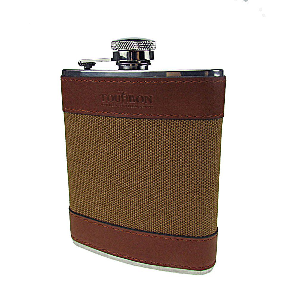 Portable 4oz Stainless Steel Hip Flask Wine Pot Handmade Leather Cover