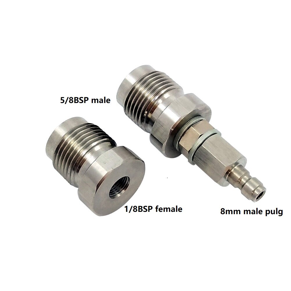 DIN 232 & 300 Bar 5/8BSP to 1/8BSP / 8mm Male Quick Disconnect Adapter DIN 232 & 300 Bar 5/8BSP to 1/8BSP / 8mm Male Quick Disconnect Adapter
