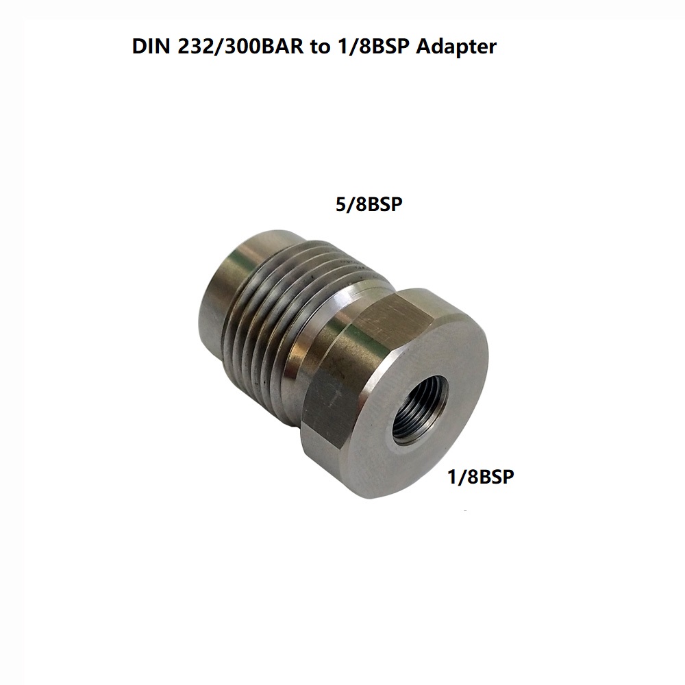 DIN 232 & 300 Bar 5/8BSP to 1/8BSP / 8mm Male Quick Disconnect Adapter DIN 232 & 300 Bar 5/8BSP to 1/8BSP / 8mm Male Quick Disconnect Adapter