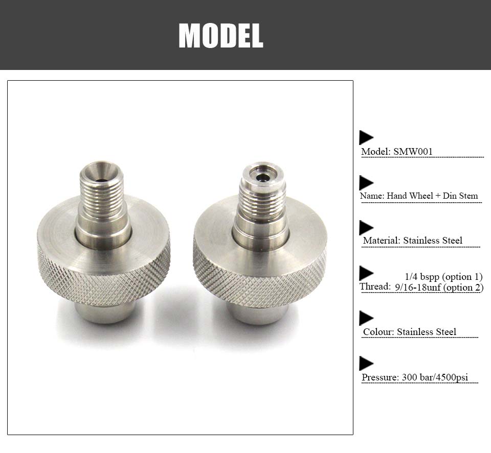 Standard DIN To Male Pipe Thread Adapter Hand Wheel 1/4bspp or 9/16-18 UNF Male Stem