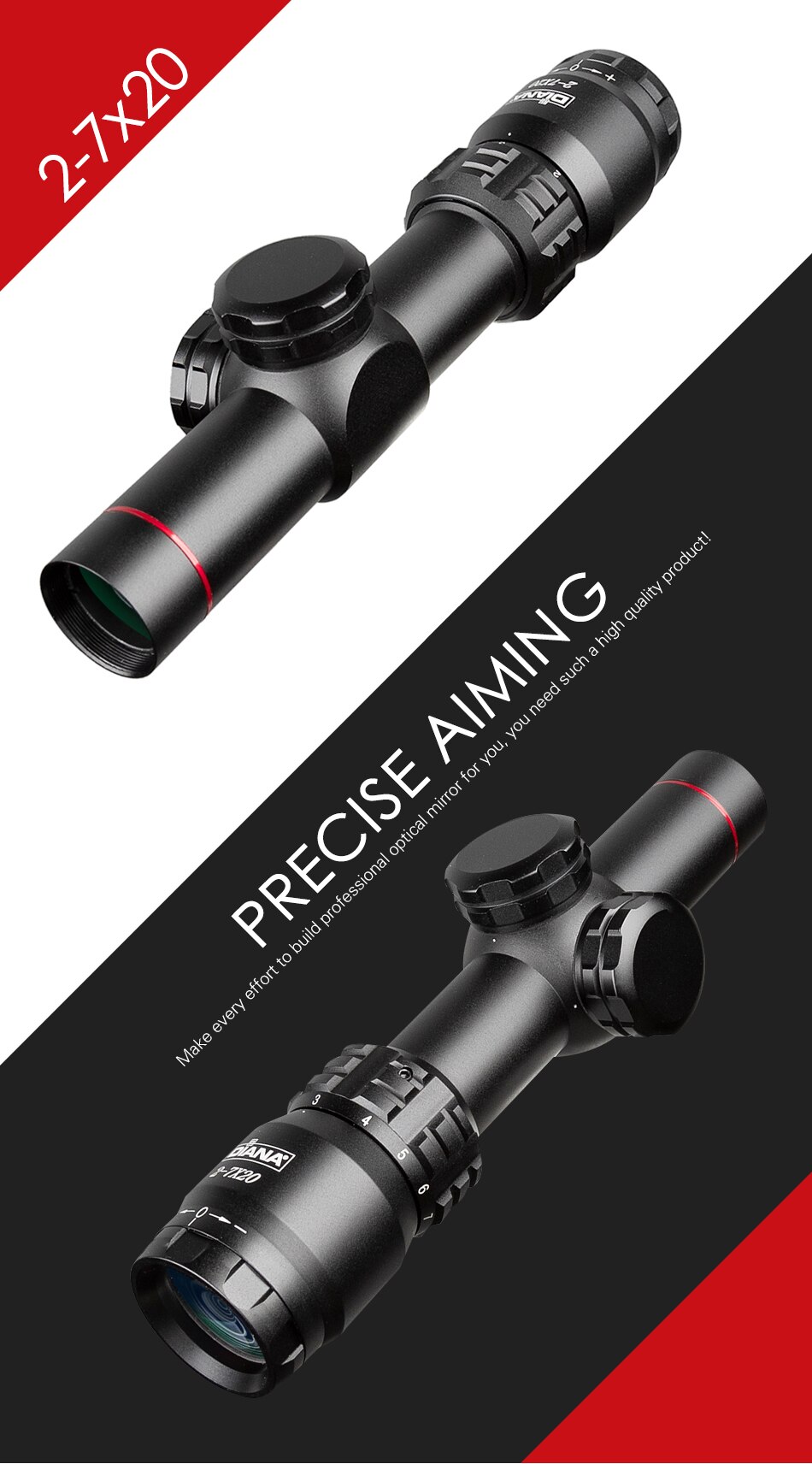 2-7x20 HD Diana Riflescope Mil Dot Reticle