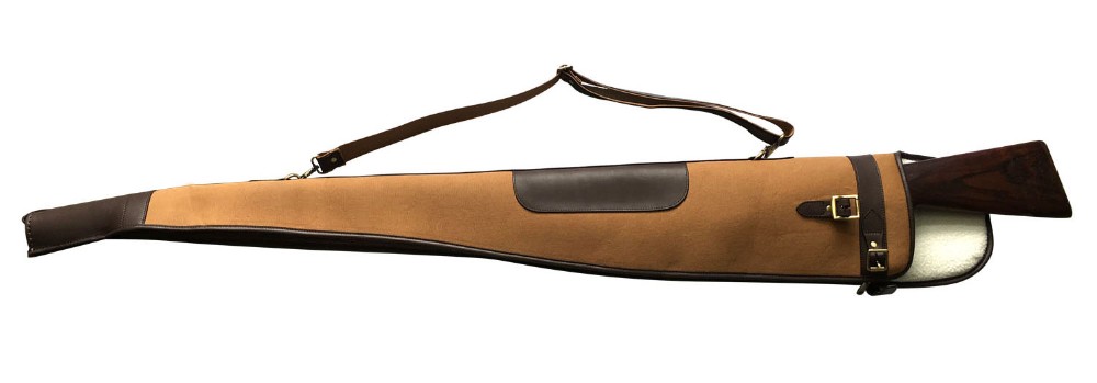 Tourbon Hunting Accessories Classic Padded Brown Canvas & Leather Shotgun Case Slip Gun Protection Bag Carrier 130cm with Zipper