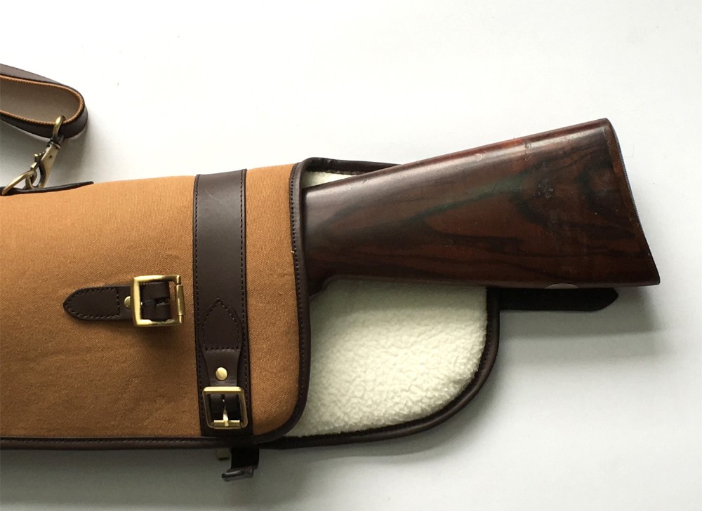 Tourbon Hunting Accessories Classic Padded Brown Canvas & Leather Shotgun Case Slip Gun Protection Bag Carrier 130cm with Zipper