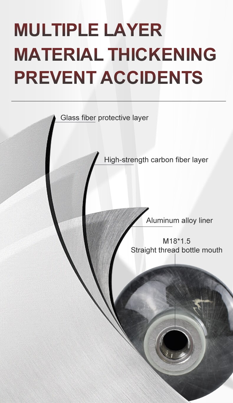 30Mpa 300Bar 4500Psi 0.7L 700cc Carbon Fiber Cylinder Air Tank Paintball HPA Hunting for PCP Air Rifle Tank FX Thread M18*1.5