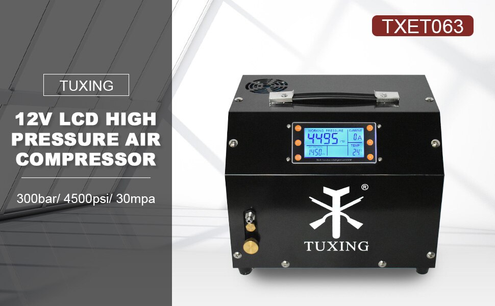 TUXING TXET063 300Bar 4500Psi Digital Control PCP Air Compressor Auto Stop 12V Portable Air Rifle Inflator Pneumatic Scuba Tank TUXING TXET063 300Bar 4500Psi Digital Control PCP Air Compressor Auto Stop 12V Portable Air Rifle Inflator Pneumatic Scuba Tank