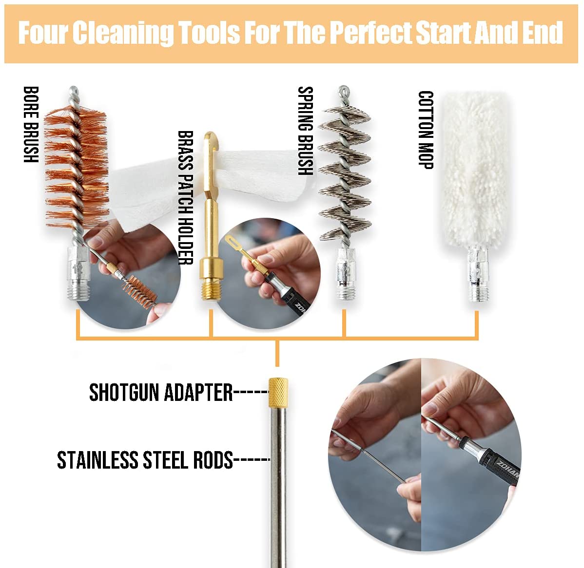 ZOHAN Gun Cleaning Kit Universal Gun Brush Tool for 12 Gauge Shotgun Cleaning Kit Gun Barrel Cleaner Portable Assembly Hunting