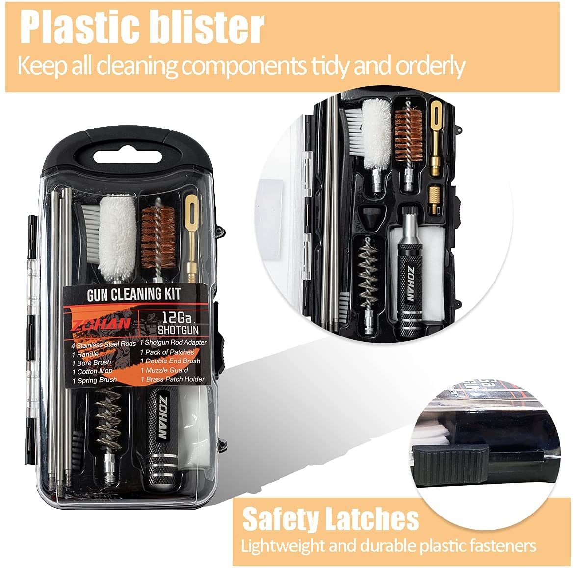 ZOHAN Gun Cleaning Kit Universal Gun Brush Tool for 12 Gauge Shotgun Cleaning Kit Gun Barrel Cleaner Portable Assembly Hunting