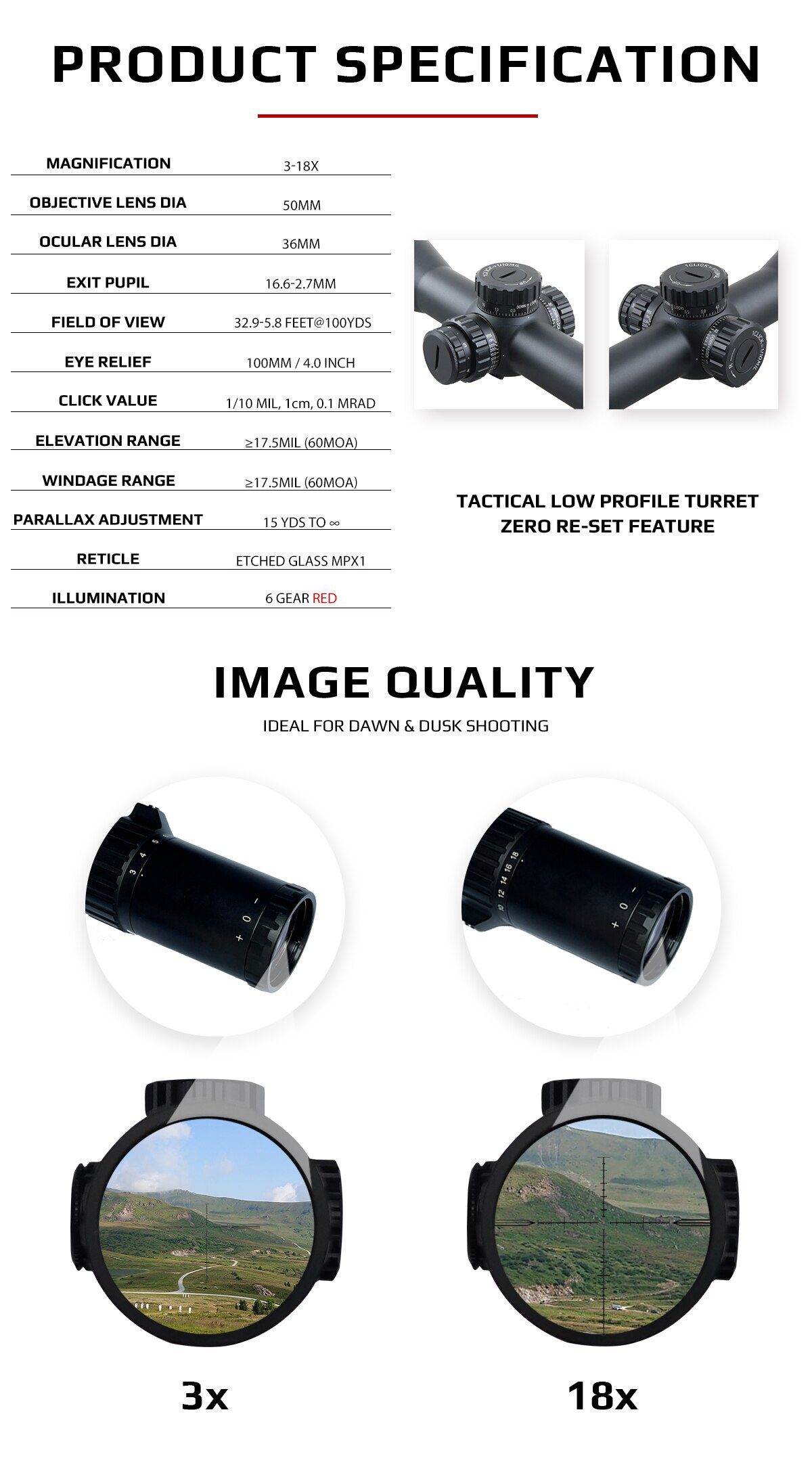 Vector Optics Taurus 3-18x 50mm FFP Hunting Tactical Long Eye Relief Riflescope Glass Reticle 30mm Scope 1/10 MIL Turret Lock