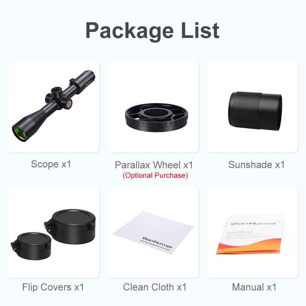 WESTHUNTER HD 4-16X44 FFP Hunting Scope First Focal Plane Riflescopes Tactical Glass Etched Reticle Optical Sights Fits .308