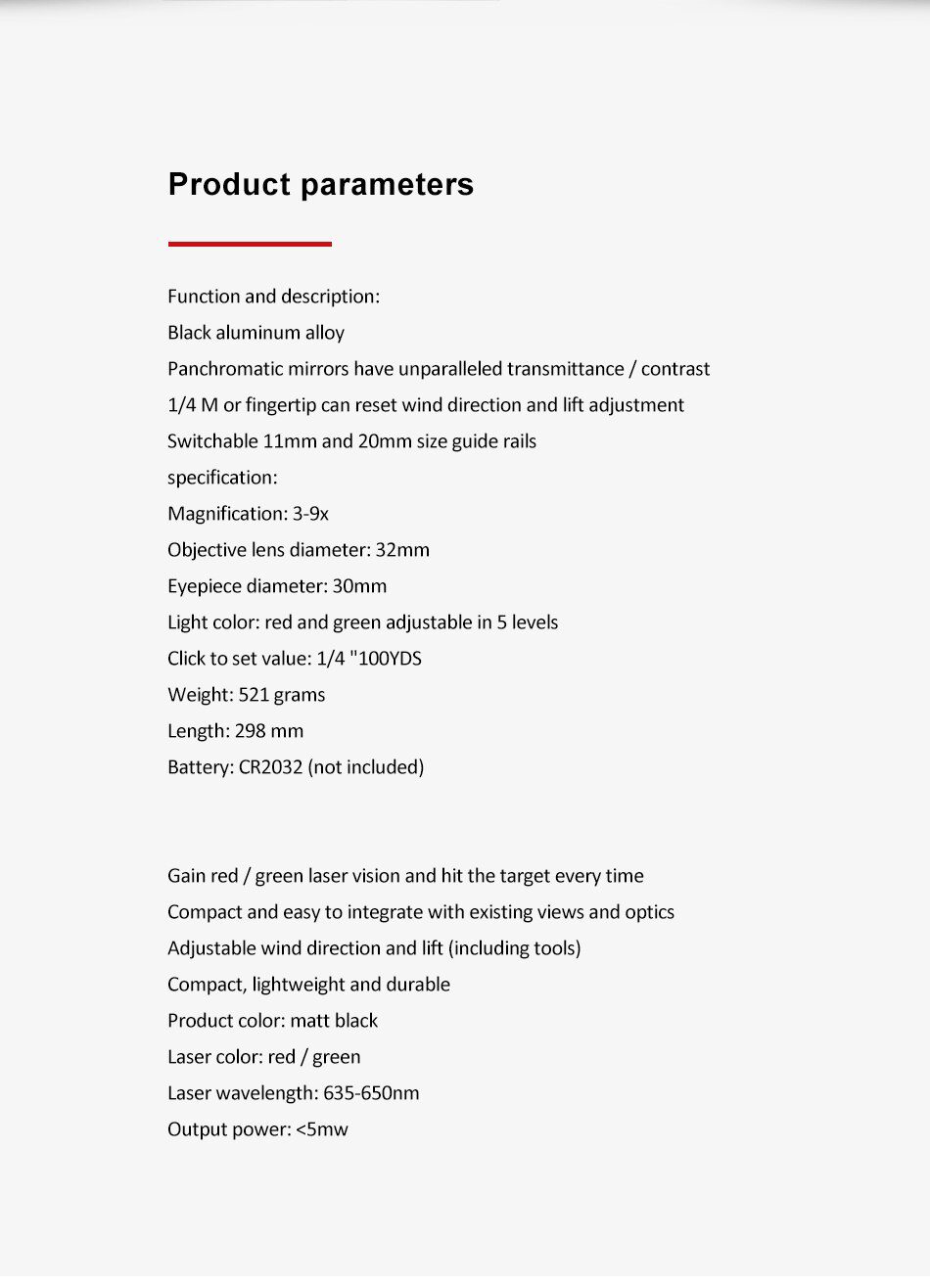 3-9X32EGC Tactical Optic Red Green Illuminated Riflescope Holographic Reflex 4 Reticle Dot Combo Hunting Rifle Scope