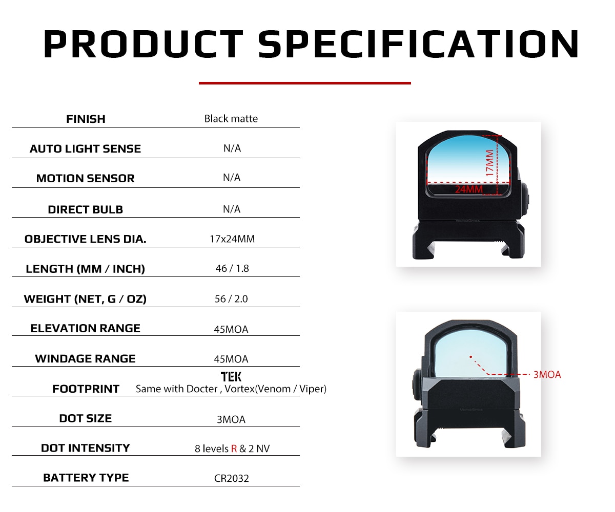 Vector Optics Frenzy 1x17x24 Red Dot Scope Pistol Handgun Sight IPX6 Water Proof Fit 21mm Picatinny GLOCK 17 19 9mm AR15 M4 AK