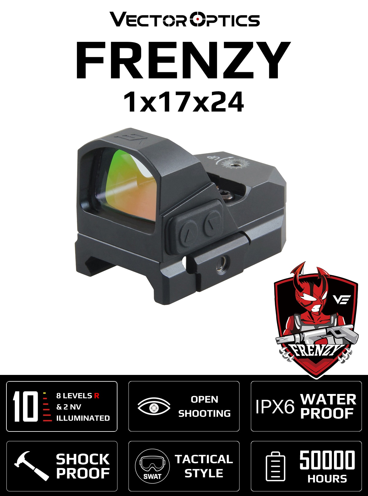 Vector Optics Frenzy 1x17x24 Red Dot Scope Pistol Handgun Sight IPX6 Water Proof Fit 21mm Picatinny GLOCK 17 19 9mm AR15 M4 AK