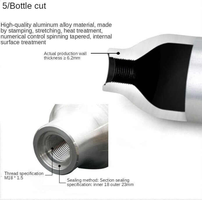 0.25/0.35L/0.42L/0.5L Aviation Al Alloy Gas Cylinder 30MPA High Pressure Air Cylinder Aquarium CO2 Tank Thread M18*1.5