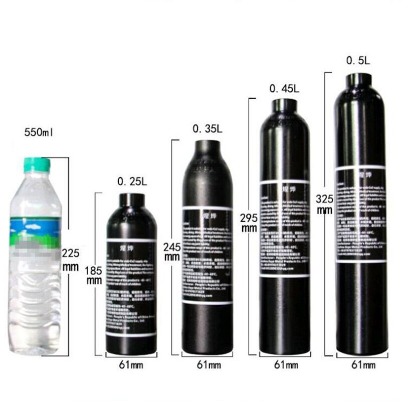 0.25/0.35L/0.42L/0.5L Aviation Al Alloy Gas Cylinder 30MPA High Pressure Air Cylinder Aquarium CO2 Tank Thread M18*1.5