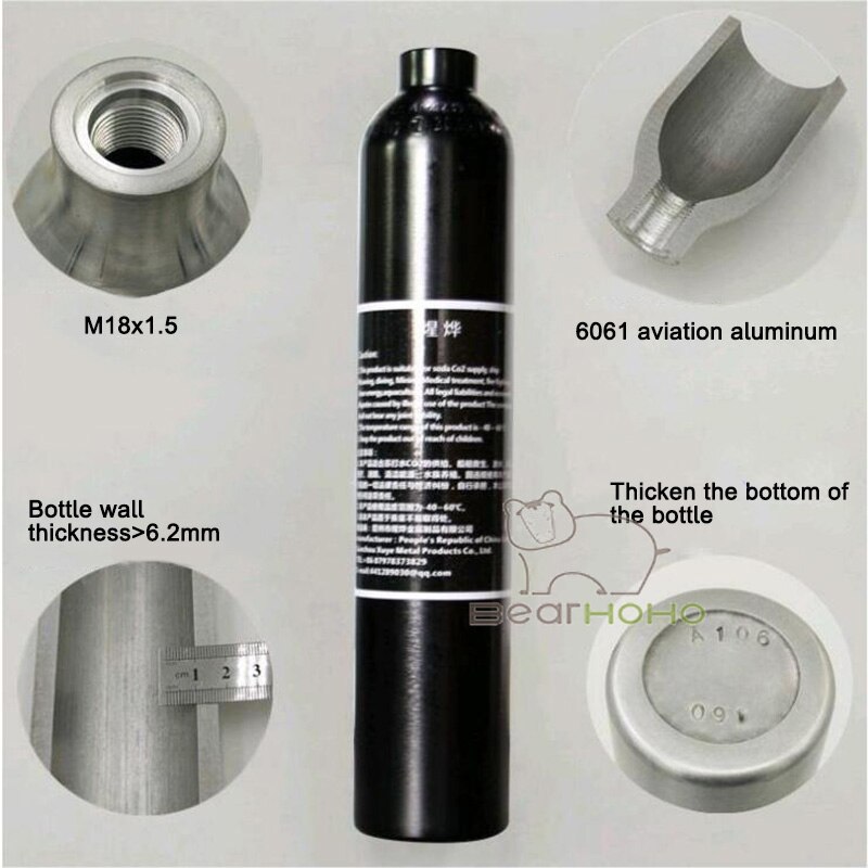 0.25/0.35L/0.42L/0.5L Aviation Al Alloy Gas Cylinder 30MPA High Pressure Air Cylinder Aquarium CO2 Tank Thread M18*1.5