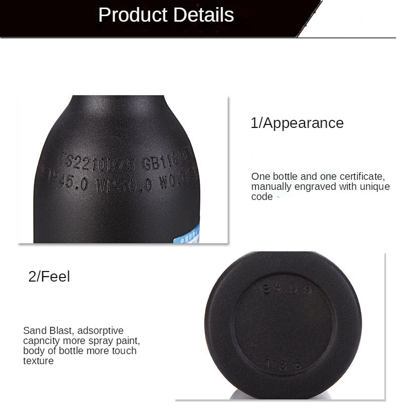 0.25/0.35L/0.42L/0.5L Aviation Al Alloy Gas Cylinder 30MPA High Pressure Air Cylinder Aquarium CO2 Tank Thread M18*1.5