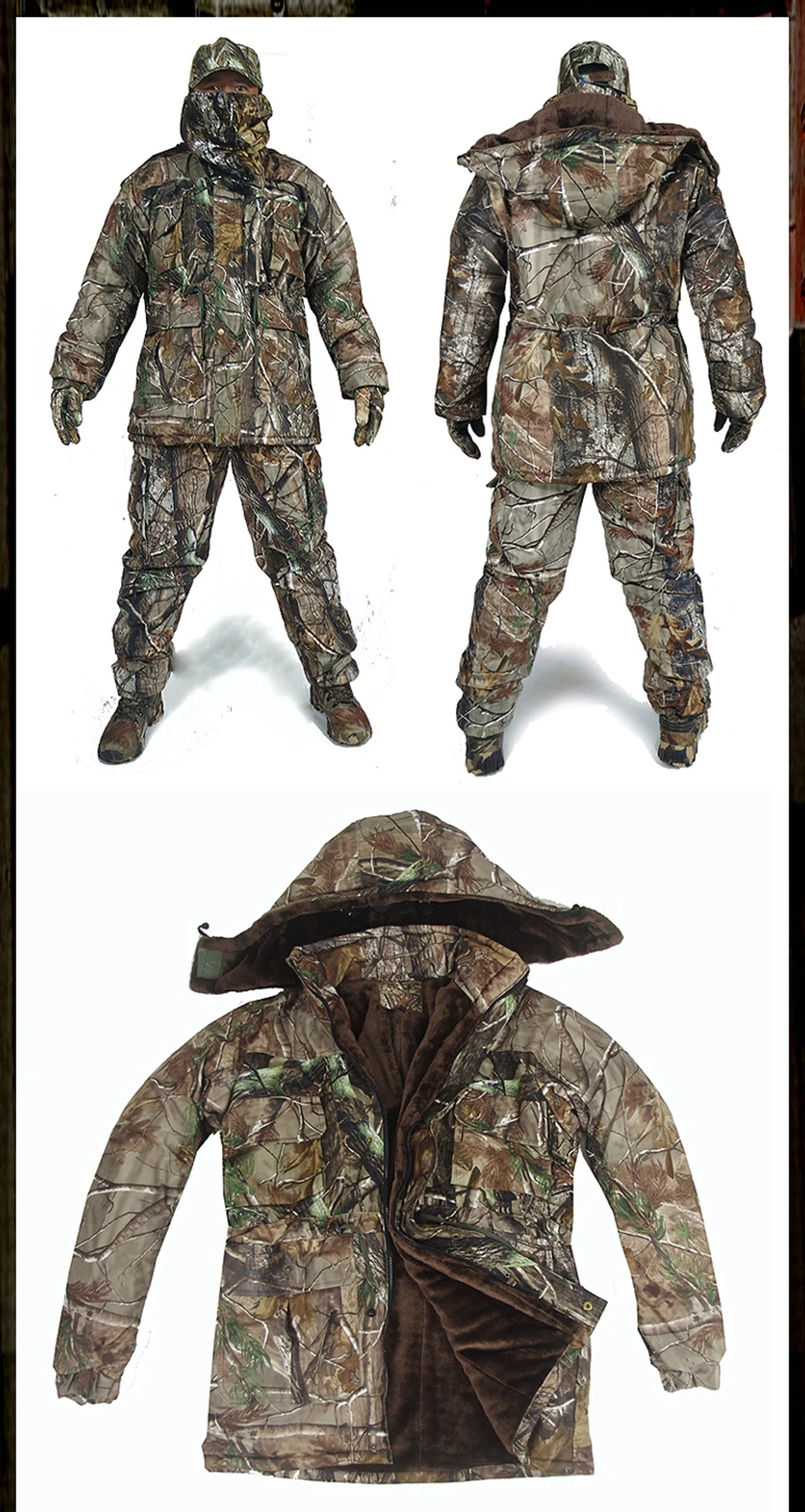 Winter Warm Hunting Clothes Thicken Bird Watching Fishing Cloth Outdoor Bionic Camo Ghillie Suit Sniper Hunting Camouflage Cloth