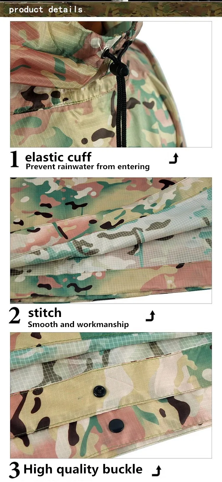 Outdoor Military Breathable Camouflage Poncho Jungle Tactical Raincoat Birdwatching Hiking Hunting Ghillie Suit Travel Rain Gear