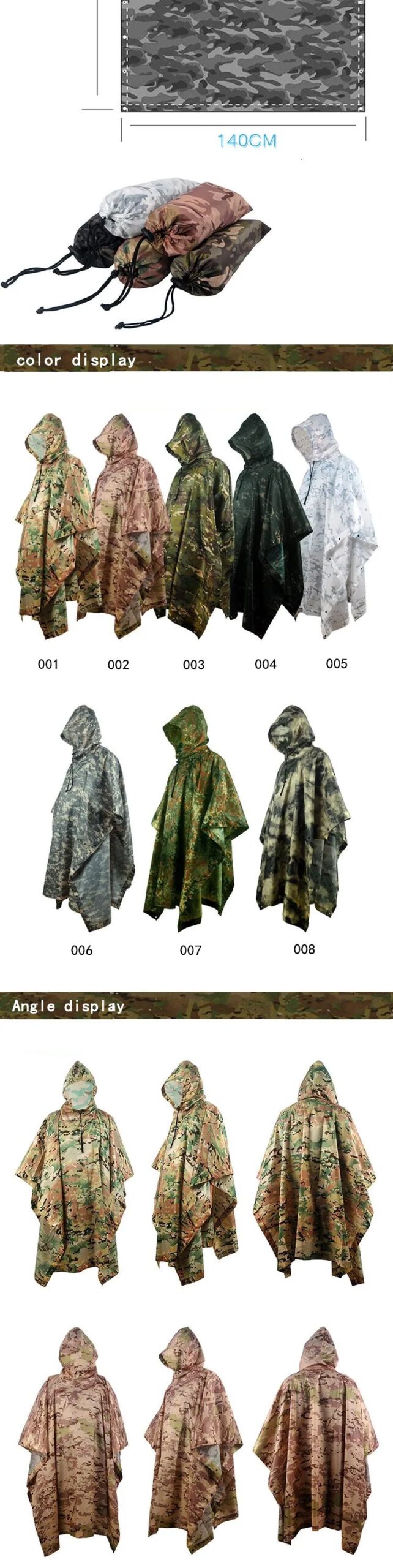 Outdoor Military Breathable Camouflage Poncho Jungle Tactical Raincoat Birdwatching Hiking Hunting Ghillie Suit Travel Rain Gear
