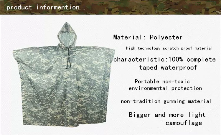 Outdoor Military Breathable Camouflage Poncho Jungle Tactical Raincoat Birdwatching Hiking Hunting Ghillie Suit Travel Rain Gear