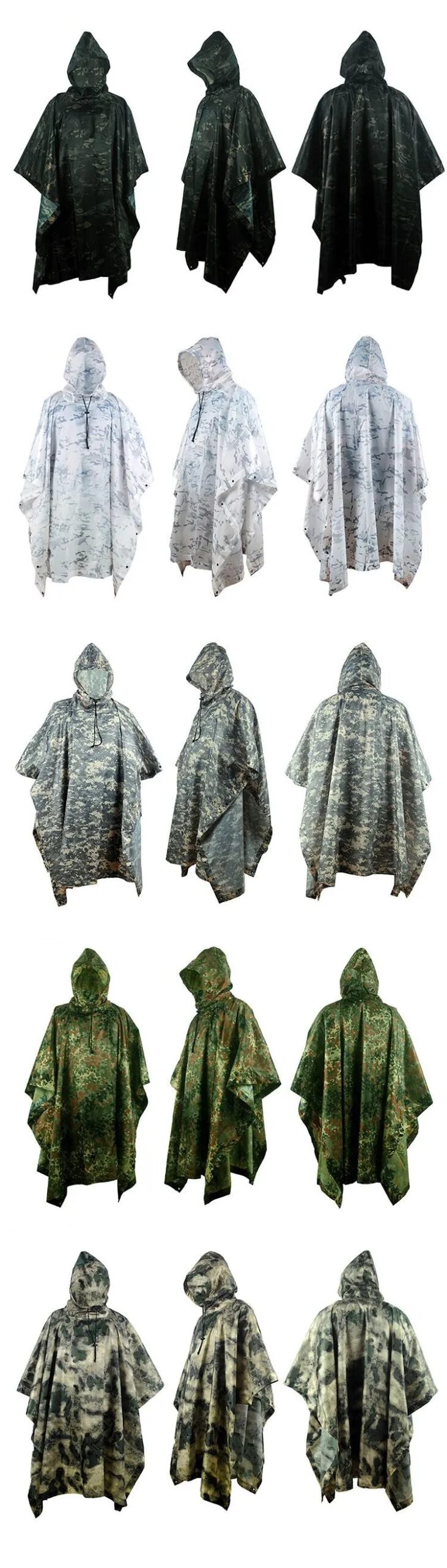 Outdoor Military Breathable Camouflage Poncho Jungle Tactical Raincoat Birdwatching Hiking Hunting Ghillie Suit Travel Rain Gear