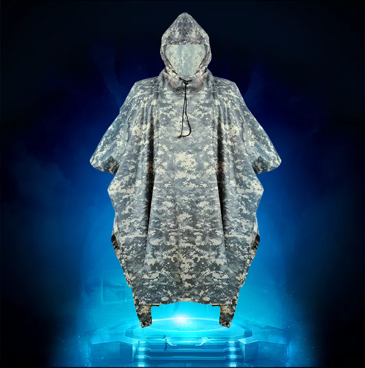 Outdoor Military Breathable Camouflage Poncho Jungle Tactical Raincoat Birdwatching Hiking Hunting Ghillie Suit Travel Rain Gear