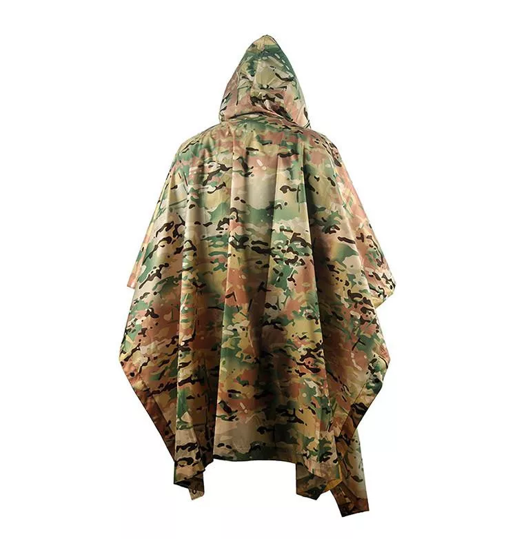 Outdoor Military Breathable Camouflage Poncho Jungle Tactical Raincoat Birdwatching Hiking Hunting Ghillie Suit Travel Rain Gear