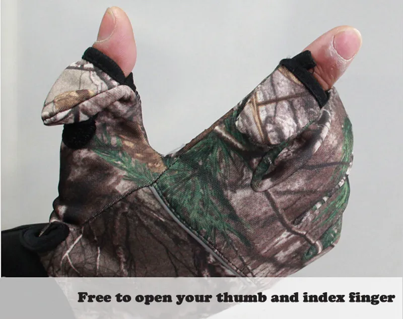 Autumn Winter Anti-Skid Gloves Tree Bionic Camouflage Hunting Gloves Two Finger Cut Fishing Gloves Thermal Full Finger Mittens