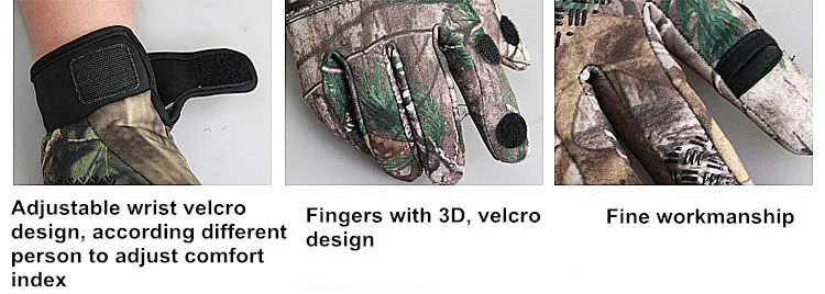 Autumn Winter Anti-Skid Gloves Tree Bionic Camouflage Hunting Gloves Two Finger Cut Fishing Gloves Thermal Full Finger Mittens