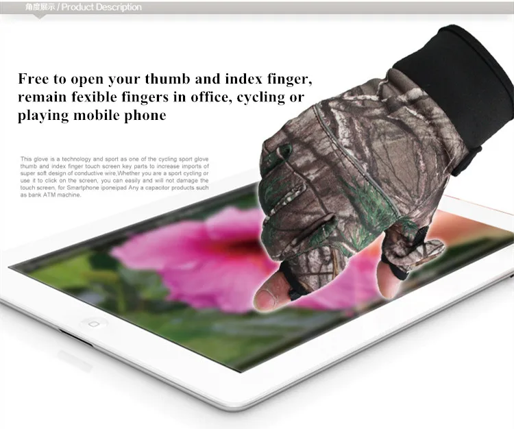Autumn Winter Anti-Skid Gloves Tree Bionic Camouflage Hunting Gloves Two Finger Cut Fishing Gloves Thermal Full Finger Mittens