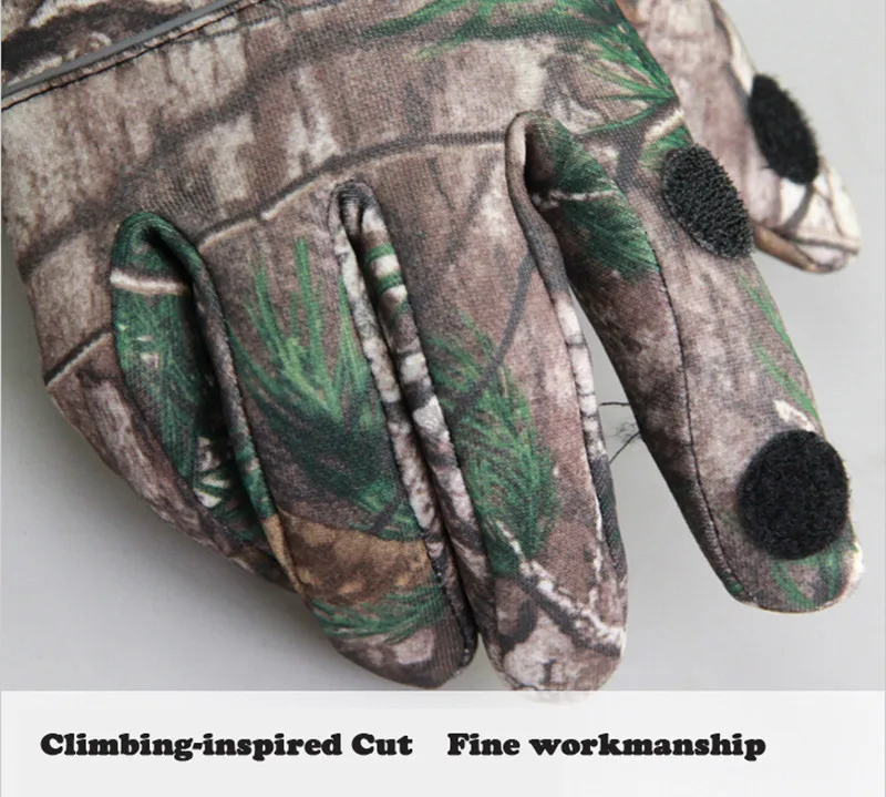 Autumn Winter Anti-Skid Gloves Tree Bionic Camouflage Hunting Gloves Two Finger Cut Fishing Gloves Thermal Full Finger Mittens