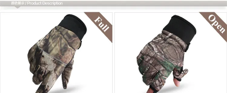 Autumn Winter Anti-Skid Gloves Tree Bionic Camouflage Hunting Gloves Two Finger Cut Fishing Gloves Thermal Full Finger Mittens